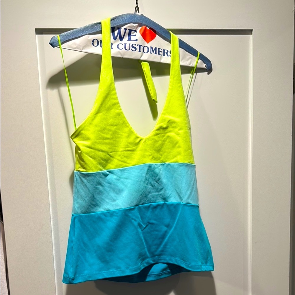 Susan monoco Colorblock halter top in neon, worn once, perfect condition!
